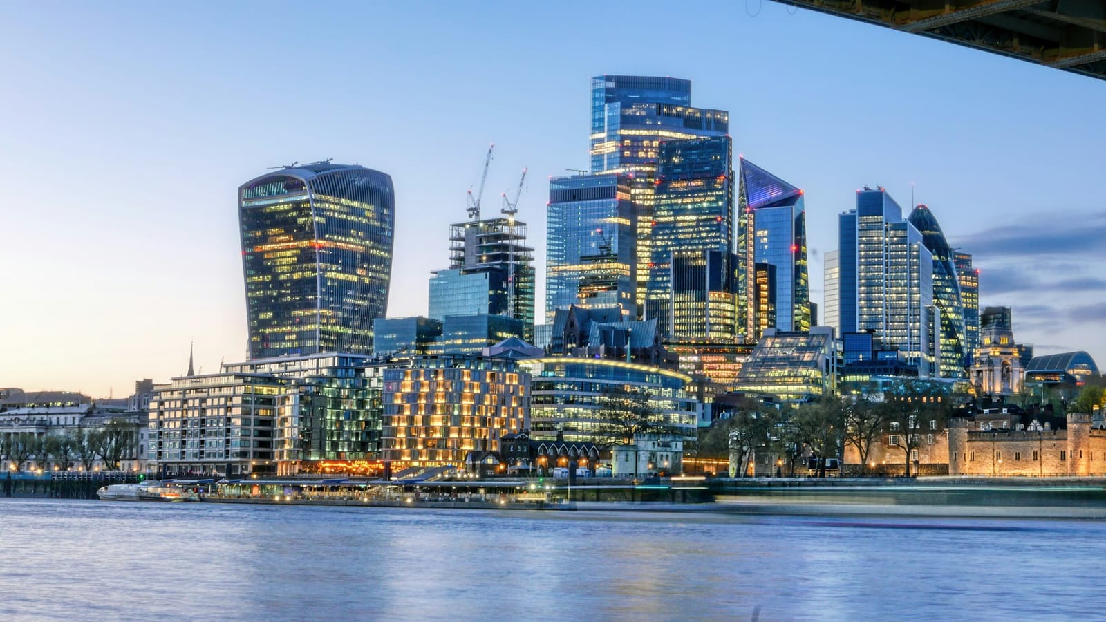 The City of London skyline at night.